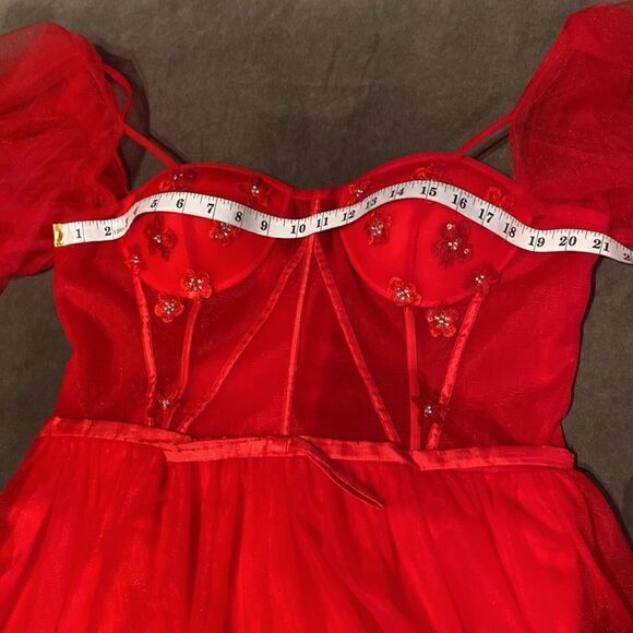 Women’s Red Prom Party Formal Dress With Corset Back and Leg Slit Size 16 NWOT - Picture 12 of 12